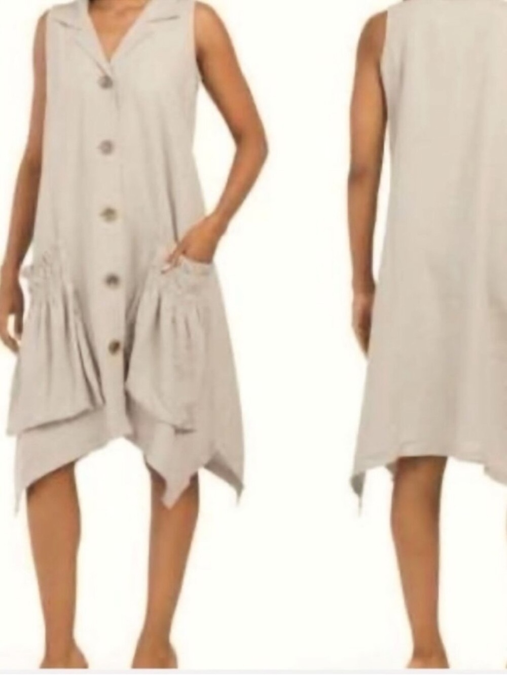 NWT Athena Marie Sleeveless Button-Front White Pocket Dress.  
Size S